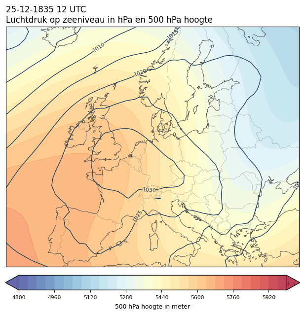 Weerkaart van 25 december 1835 om 12 UTC