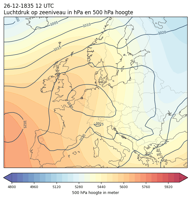Weerkaart van 26 december 1835 om 12 UTC