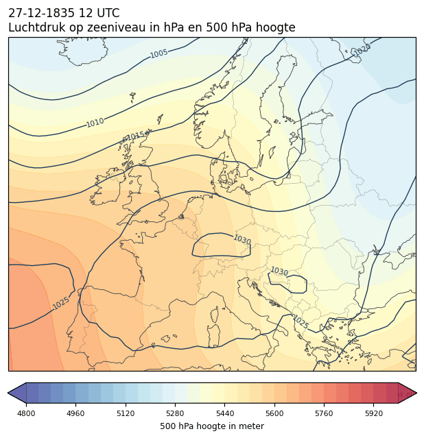 Weerkaart van 27 december 1835 om 12 UTC