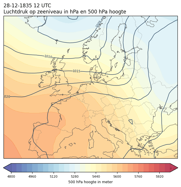 Weerkaart van 28 december 1835 om 12 UTC