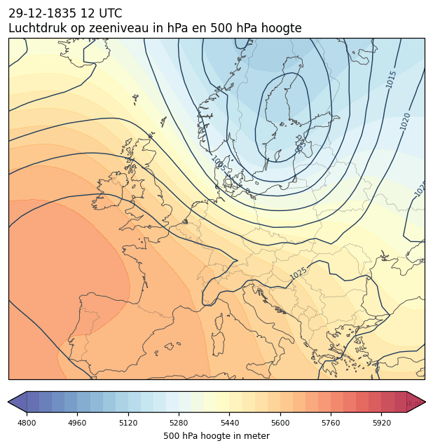 Weerkaart van 29 december 1835 om 12 UTC