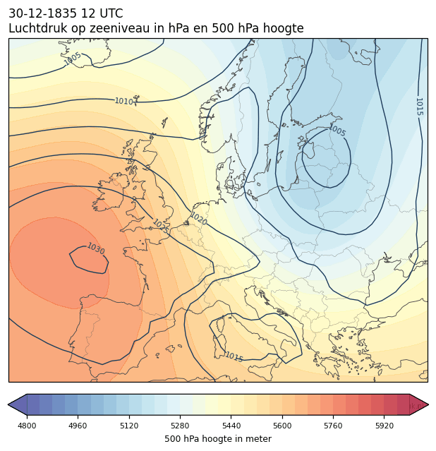 Weerkaart van 30 december 1835 om 12 UTC