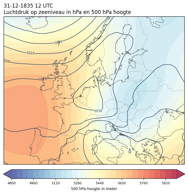 Weerkaart van 31 december 1835 om 12 UTC